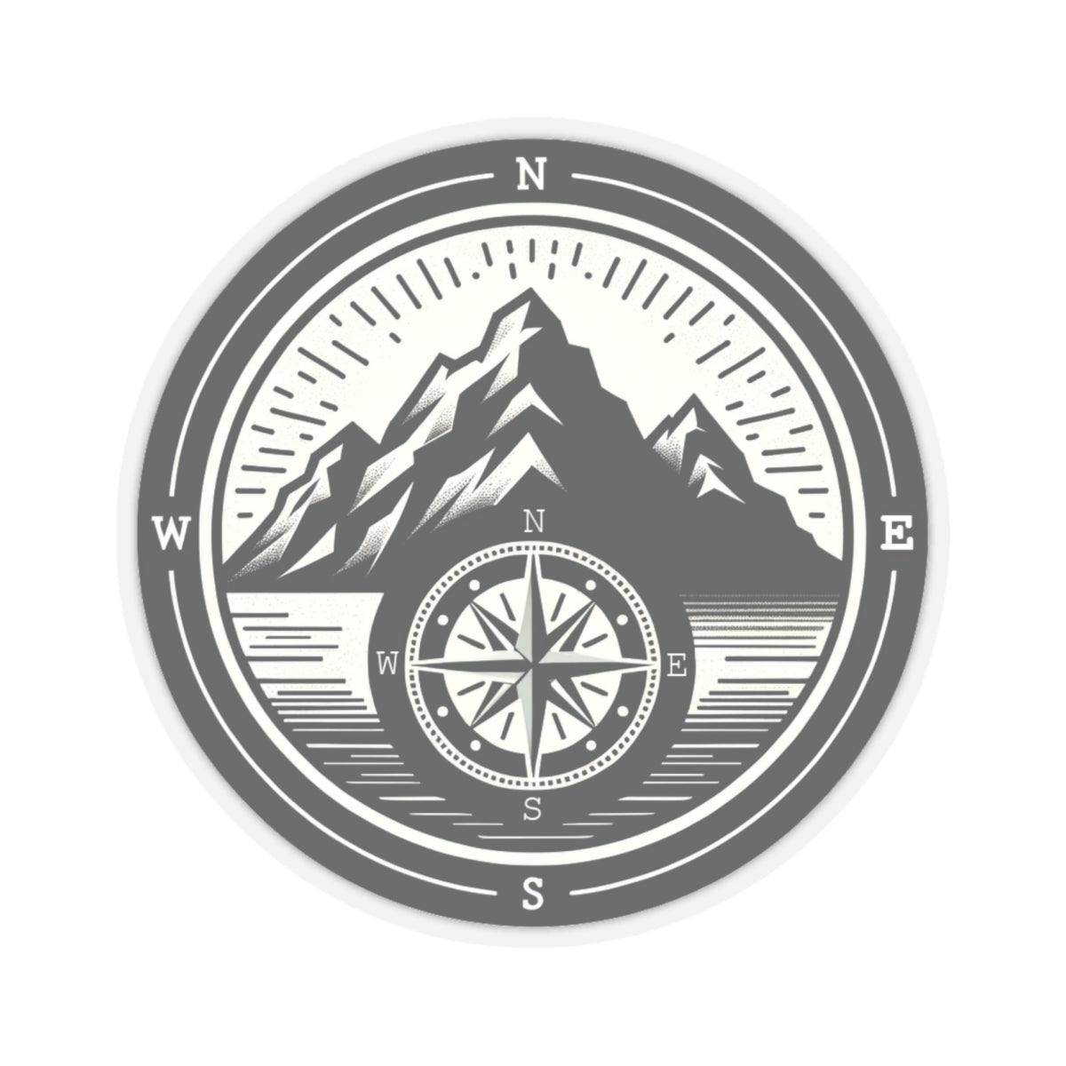 Compass Mountain Sticker Decal, Car Bumper Navigation Art Vinyl Laptop Cute Waterbottle Tumbler Waterproof Clear Aesthetic