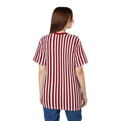 Red White Striped Tshirt, Vertical Bordeaux Stripe Designer Aesthetic Lightweight Heavyweight Crewneck Men Women Tee Top Short Sleeve Shirt