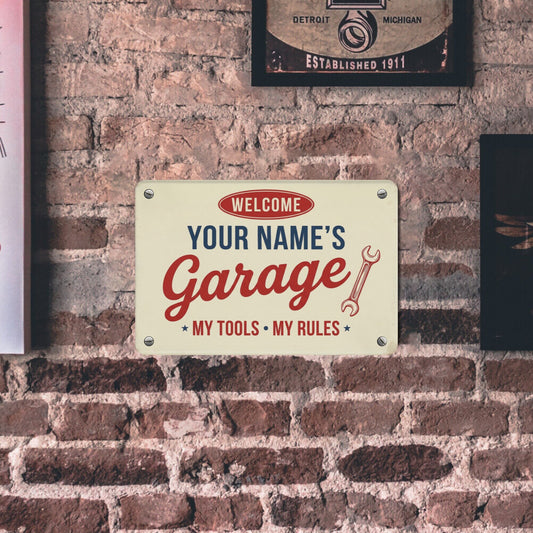 Custom Garage Metal Tin Signs, Personalized Name Workshop Retro Wall Hanging Tacker Outdoors Exterior Mechanic Tools Men Husband Gift