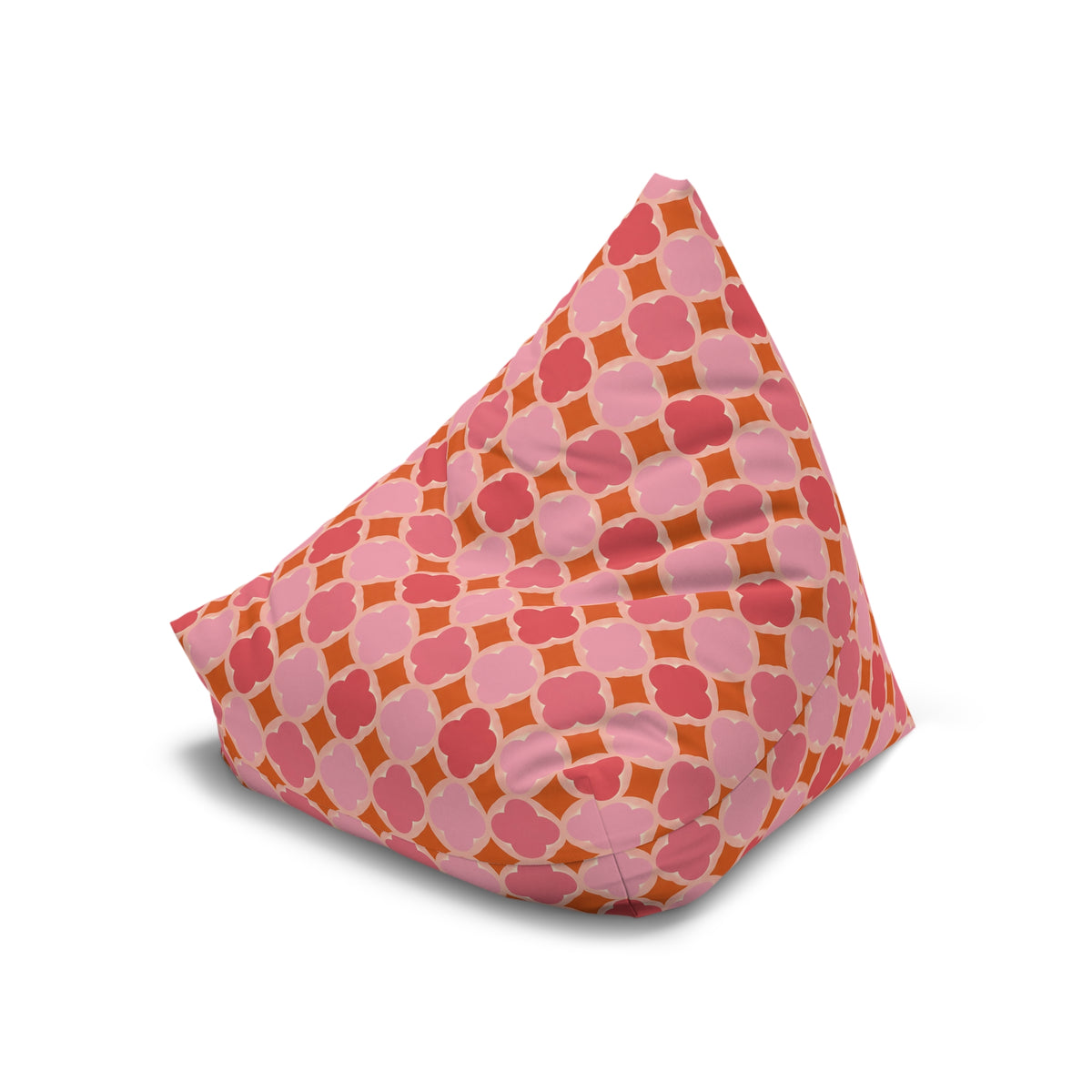Pink Geometric Bean Bag Chair Cover, Petal Pastel Washable Triangle Furniture Small Large Adult Children Kids Playroom Apartment Dorm Decor