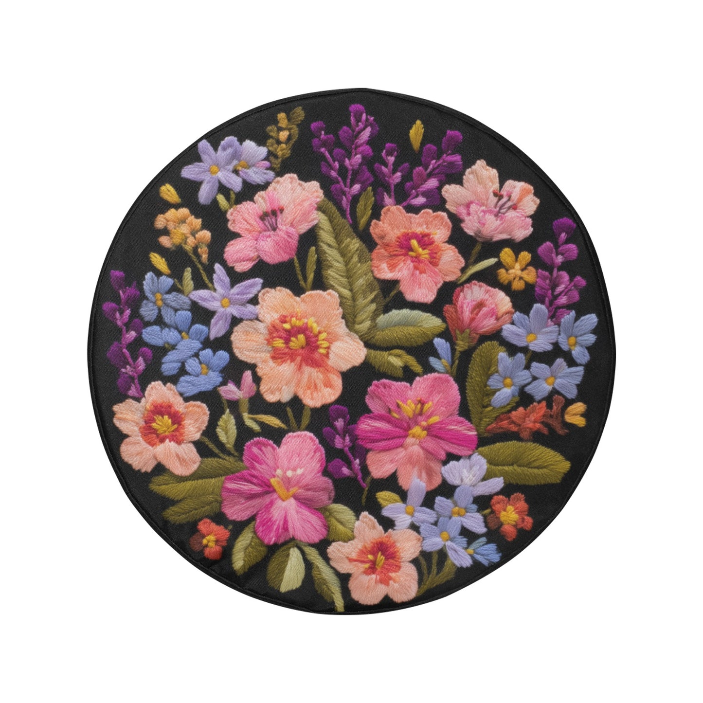 Pink Blue Flowers Spare Tire Cover, Purple Coral Floral Faux Embroidery Printed Floral Wheel Unique Backup Camera Hole Trailer Back Women RV