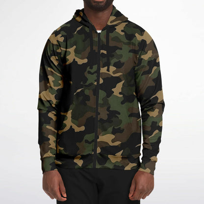 Brown Green Camo Zip Up Hoodie, Black Camouflage Full Zipper Pocket Men Women Unisex Adult Aesthetic Cotton Fleece Hooded Sweatshirt