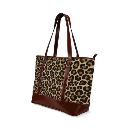 Leopard Canvas Tote Bag Zipper, Animal Print Waterproof Pockets Beach Pool Designer Fabric Shoulder Handbag Women Work Purse Travel Carry On - Starcove Fashion