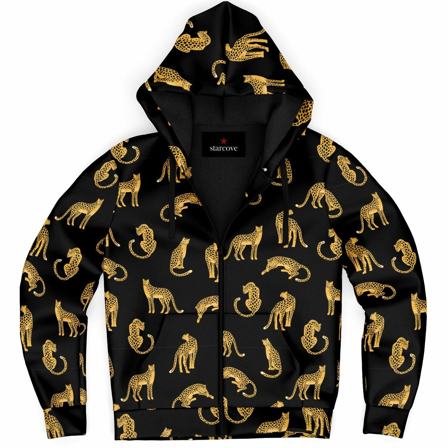 Leopard Zip Up Fleece Lined Hoodie, Animal Cheetah Print Heavyweight Full Zipper Pocket Men Women Unisex Graphic Hooded Sweatshirt Jacket