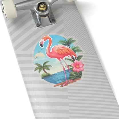 Pink Flamingo Sticker Decal, Tropical Palm Tree Art Vinyl Laptop Cute Waterbottle Tumbler Car Waterproof Bumper Clear Aesthetic Wall