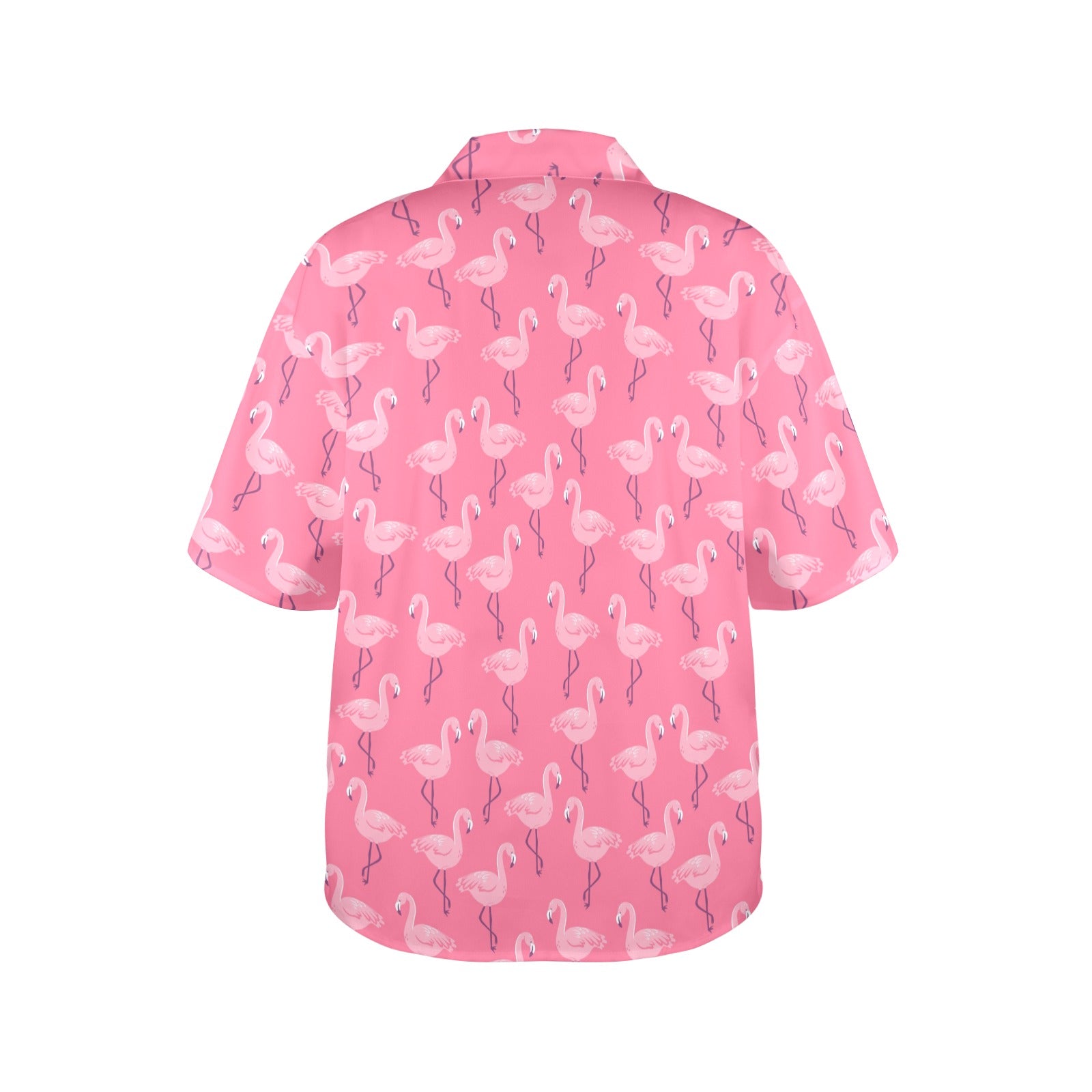 Pink Flamingo Women Hawaiian shirt, Tropical Print Vintage Retro Hawaii Button Up Down Plus Size Ladies Aloha Blouse - Starcove Fashion
