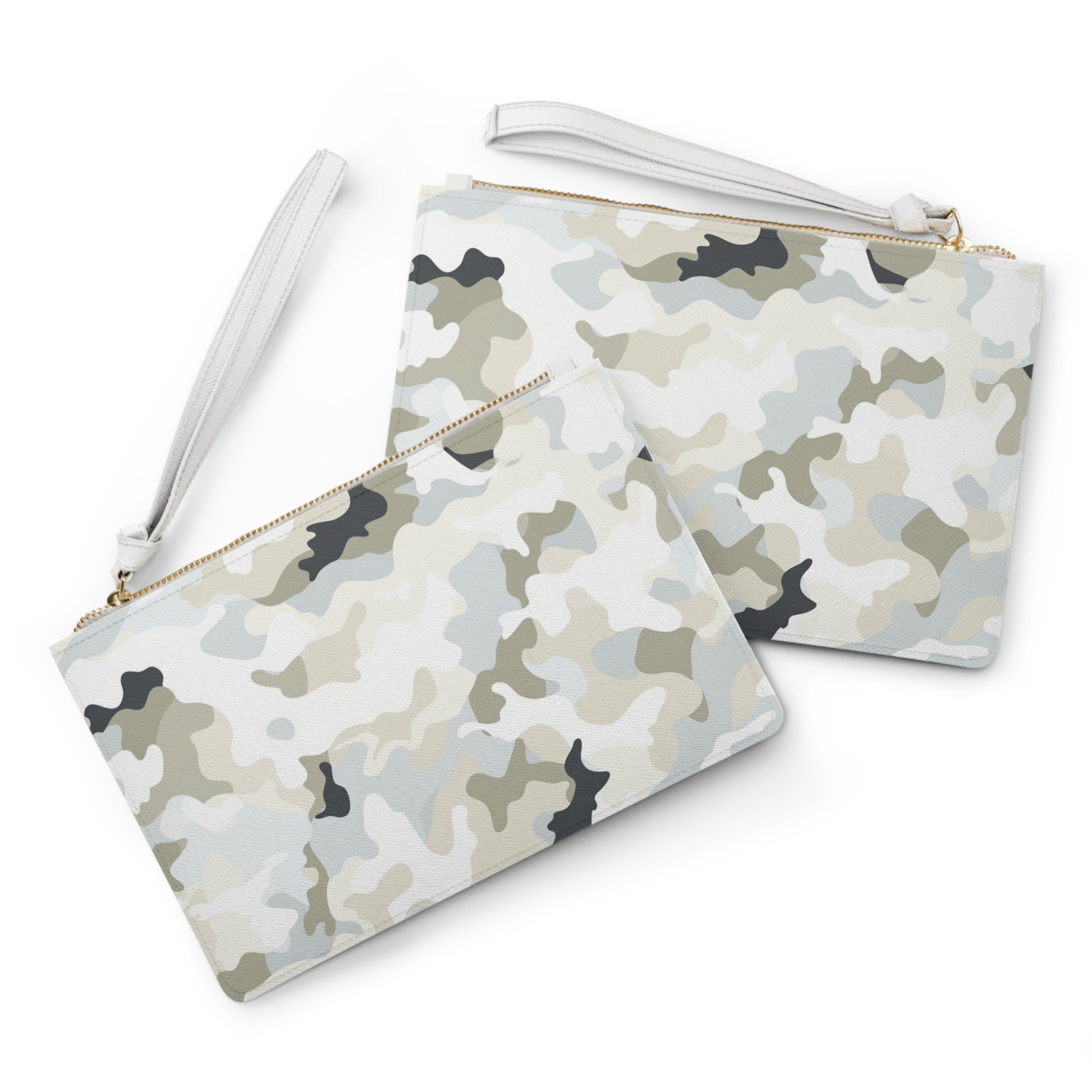 White Camo Clutch Wristlet Purse,  Camouflage Vegan Leather with Pocket Zipper Evening Modern Bag Strap Phone Wallet for Women Starcove Fashion