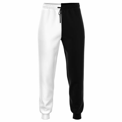 Half Black Half White Joggers Sweatpants with Pockets, Two Tone Split Color Women Men Male Female Ladies Fleece Comfy Sweats Pants Bottoms