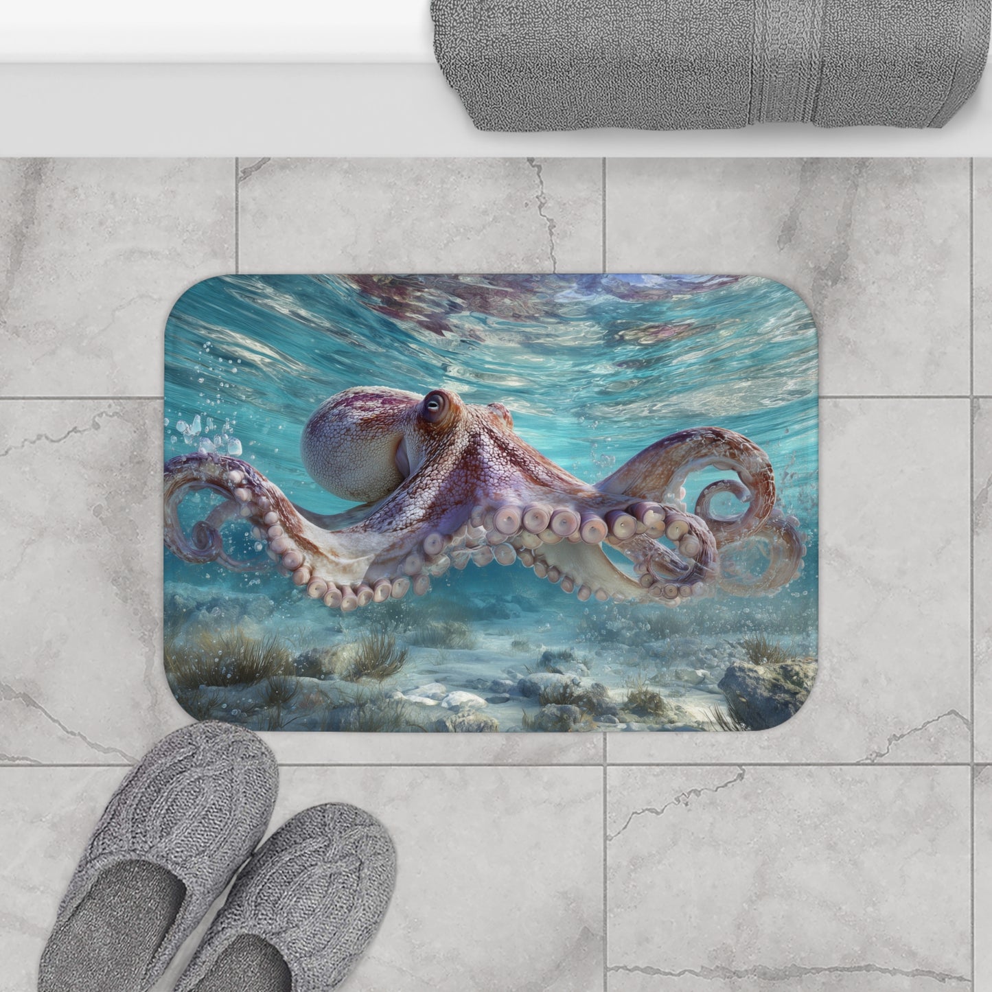 Octopus Bath Mat, Beach Ocean Coastal Sea Memory Foam Cute Shower Bathroom Decor Non Slip Floor Large Small Washable Quick Dry Rug - Starcove Fashion