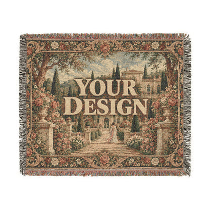 Custom Woven Throw Blanket Tapestry, Personalized Photo Luxury Cotton Fringe Cozy Warm Adult Kids Small Large Sofa Bed 50x60 Wall Hanging