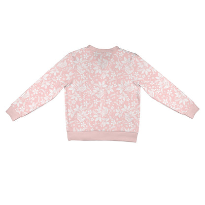 Pink Floral Cardigan Women, Flowers White Sweatshirt Sweater Long Sleeve Plus Size V Neck Lightweight Button Up Designer Ladies Top