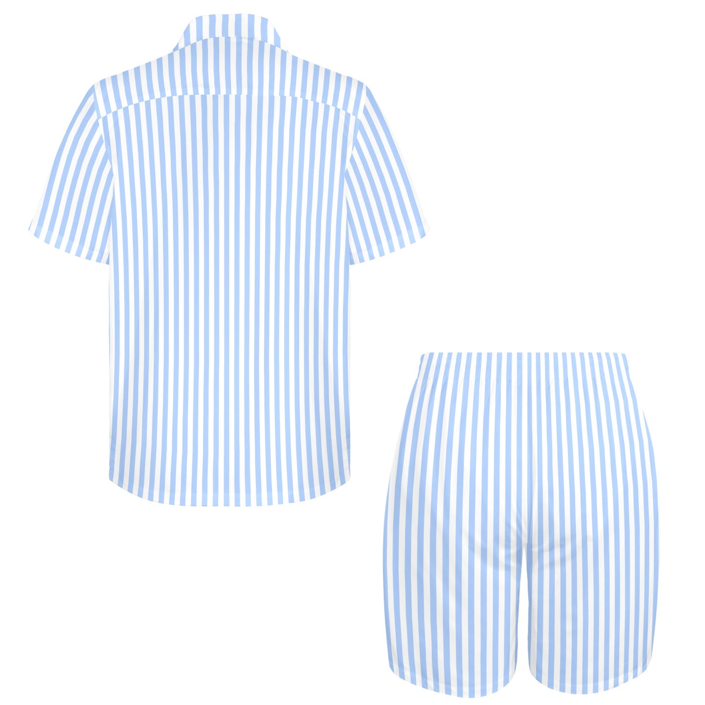 Light Blue Striped Shirt Shorts Outfit Set Men, White vertical Stripe Matching Hawaiian Beach Male Guys Summer Short Sleeve Button Up Down