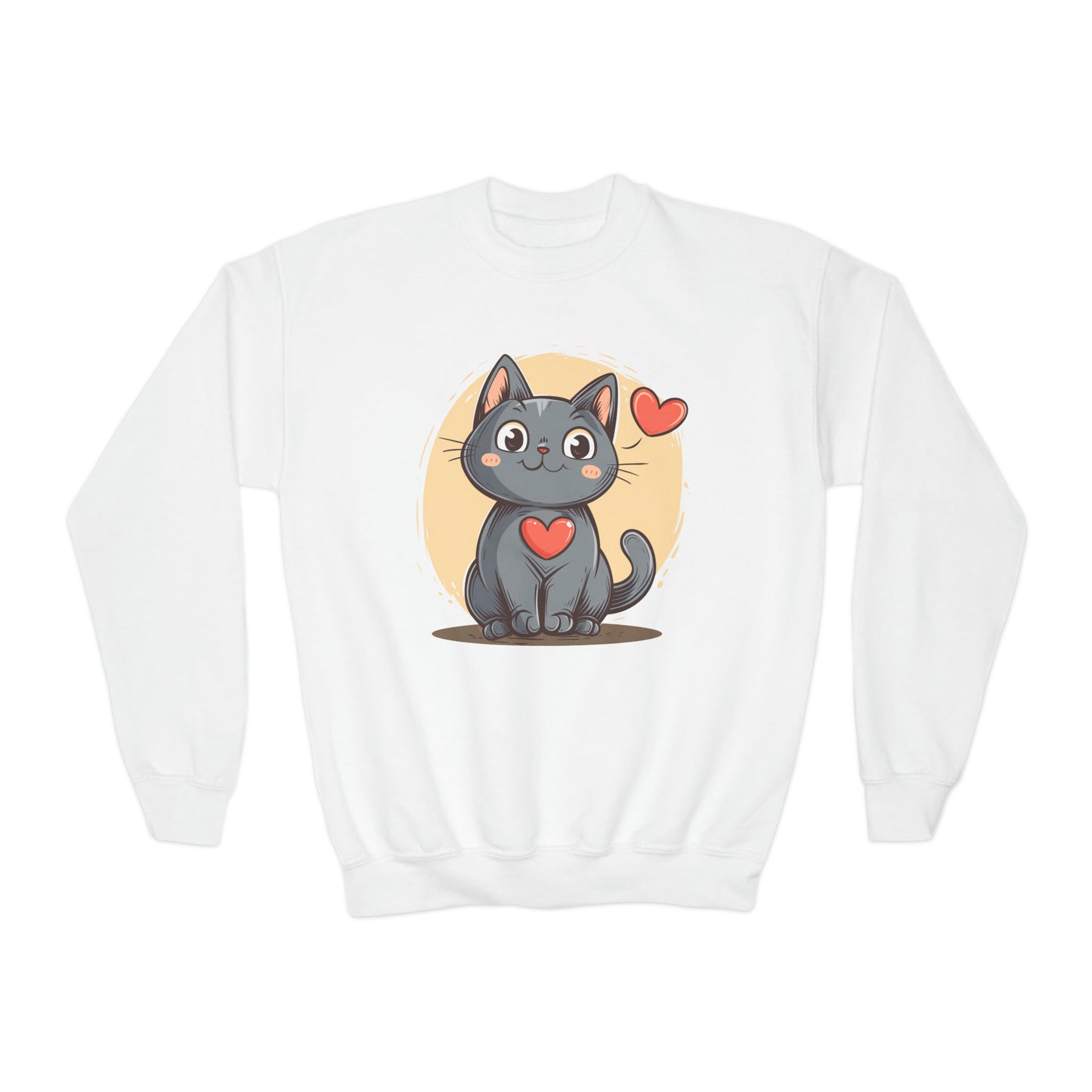 Cat Kids Sweatshirt, Kitten Heart Animal Lover Pullover Personalized Design Printed Boys Girls Gift Graphic Cotton Crewneck Pullover Top