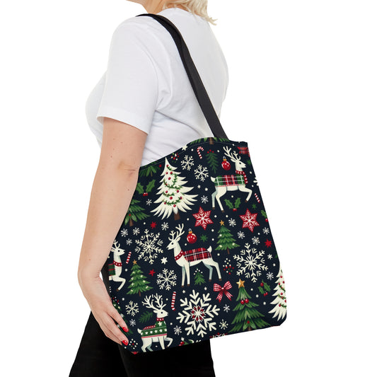 Christmas Tote Bag, Xmas Holiday Festive Reindeer Winter Cute Canvas Shopping Small Large Travel Reusable Aesthetic Shoulder Bag