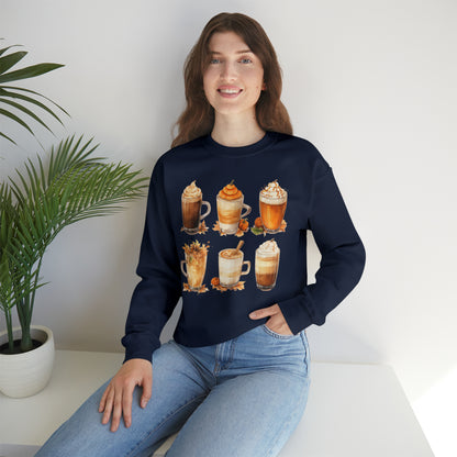 Fall Sweatshirt, Coffee Pumpkin Spice Autumn Graphic Crewneck Fleece Cotton Sweater Jumper Pullover Men Women Adult Aesthetic Designer Top