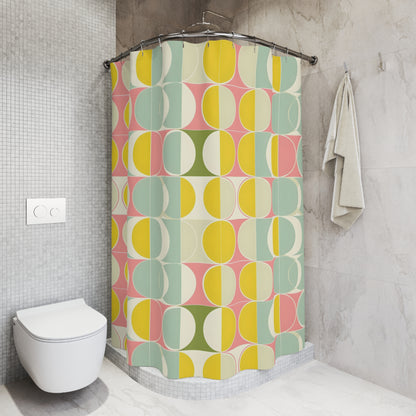 Mid Century Modern Shower Curtain, Yellow Retro Waterproof Fabric Unique Bath Bathroom Decor Cool Unique Housewarming Home Gift 71" x 74"