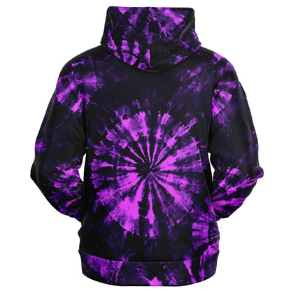 Black Purple Tie Dye Zip Up Hoodie, Full Zipper Pocket Men Women Unisex Adult Aesthetic Graphic Cotton Fleece Hooded Sweatshirt