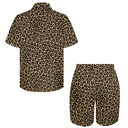 Leopard Shirt Shorts Outfit Set Men, Animal Print Cheetah Matching Hawaiian Beach Male Guys Summer Short Sleeve Button Up Down Luau