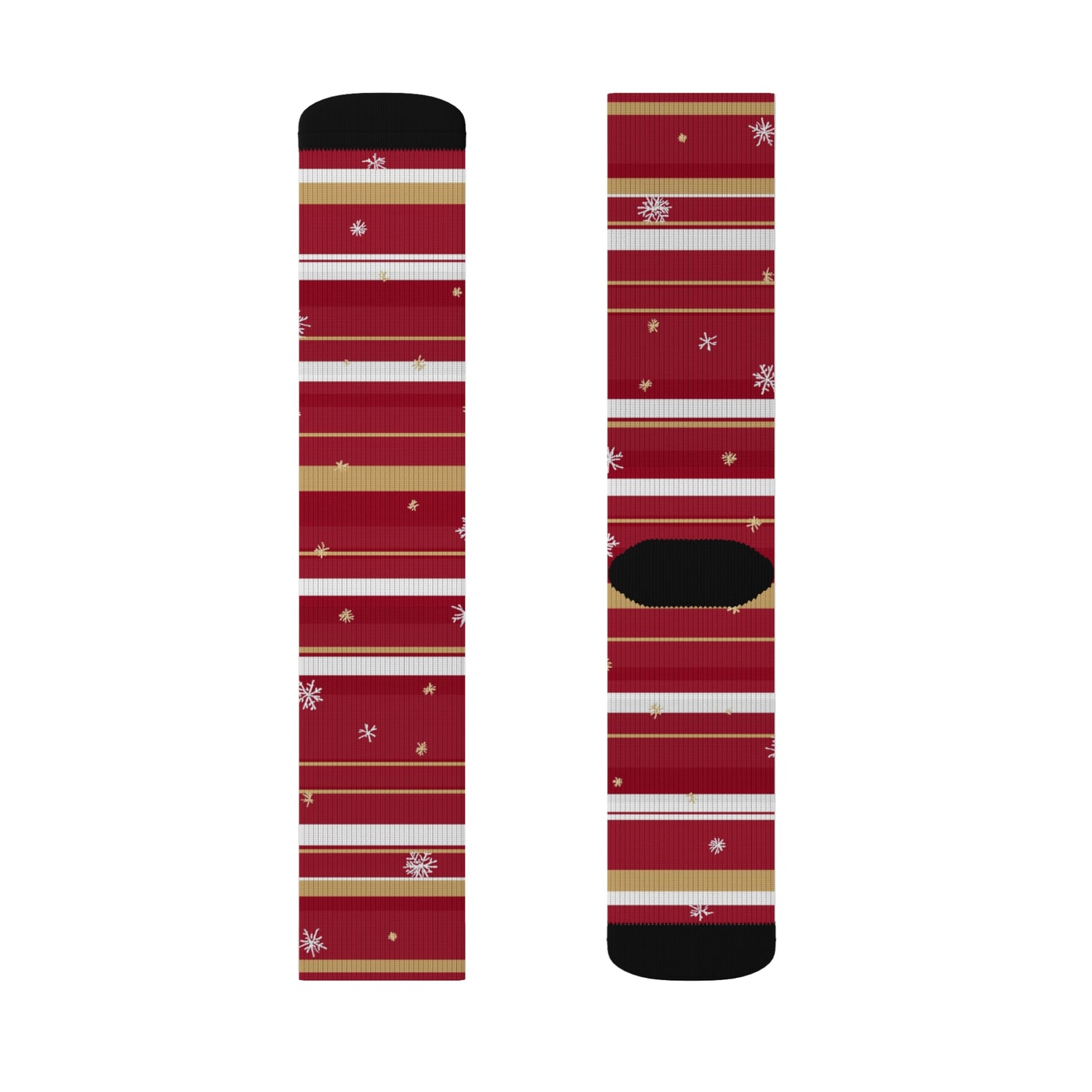 Candy Cane Stripe Socks, Snowflake Red White Christmas Crew Sublimation Women Men Designer Fun Novelty Cool Casual Cute Unique Dress