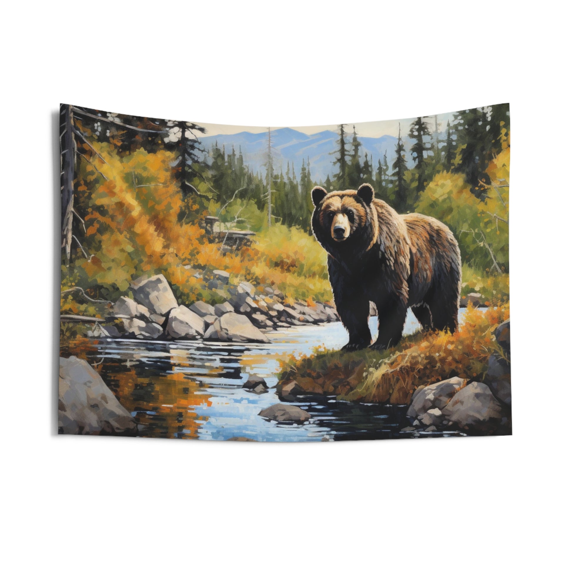 Bear Tapestry, Wilderness Mountain Wall Art Hanging Cool Unique Landscape Aesthetic Large Small Decor Bedroom College Dorm Room Starcove Fashion