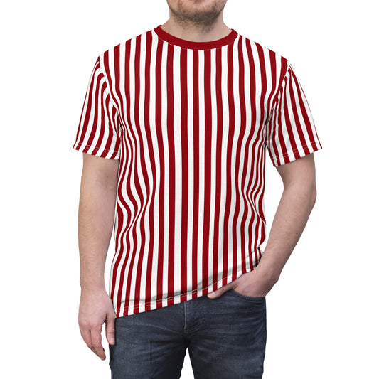 Red White Striped Tshirt, Vertical Bordeaux Stripe Designer Aesthetic Lightweight Heavyweight Crewneck Men Women Tee Top Short Sleeve Shirt