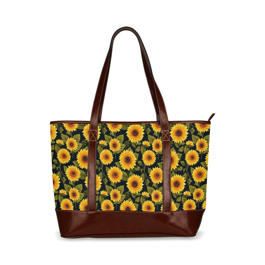 Sunflower Canvas Tote Bag Zipper, Floral Waterproof Pockets Beach Pool Designer Fabric Shoulder Handbag Women Work Purse Travel Carry On - Starcove Fashion