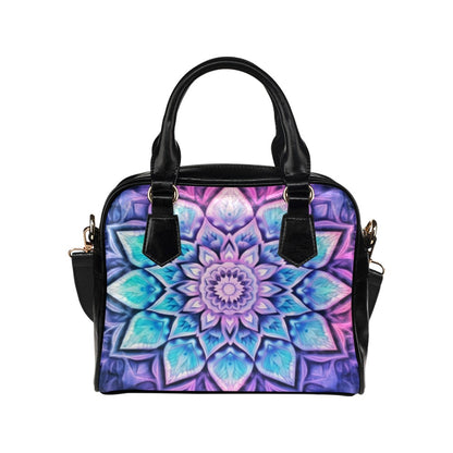 Purple Mandala Purse Handbag, Boho Shoulder Purse, Leather Handbag Print Small Mini Bag Vegan Women Ladies Designer Crossbody Tote