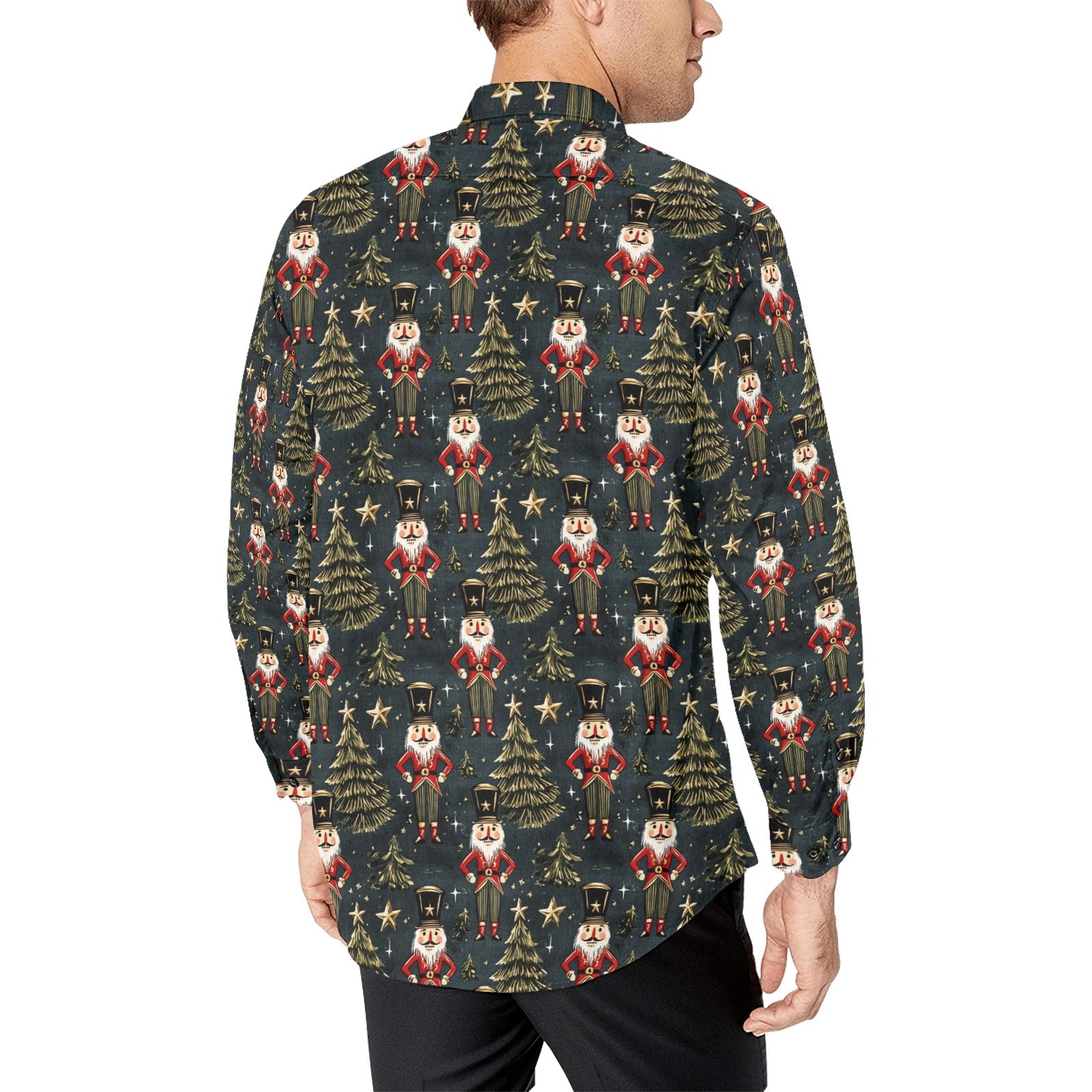 Nutcracker Christmas Long Sleeve Men Button Up Shirt, Xmas Trees Green Casual Buttoned Collared Designer Male Guys Dress Shirt Chest Pocket 2XL Nutcracker Christmas Long Sleeve Men Button Up Shirt, Xmas Trees Green Casual Buttoned Collared Designer Male Guys Dress Shirt Chest Pocket 2XL