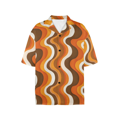 70s Wavy Stripe Women Hawaiian shirt, Retro Vintage Summer Tropical Print Vintage Retro Hawaii Aloha Button Up Down Plus Size Ladies Blouse