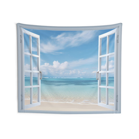 3D Beach Window Tapestry, Ocean Sea Wall Art Hanging Cool Unique Landscape Aesthetic Large Small Bedroom College Dorm Room Starcove Fashion