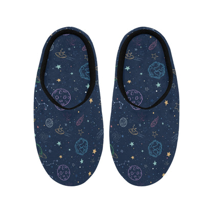Space Women's Slippers, Galaxy Stars Asteroids Planets Ladies House Slide Handmade Bedroom Warm Winter Cozy Designer Slip On Cotton Shoes
