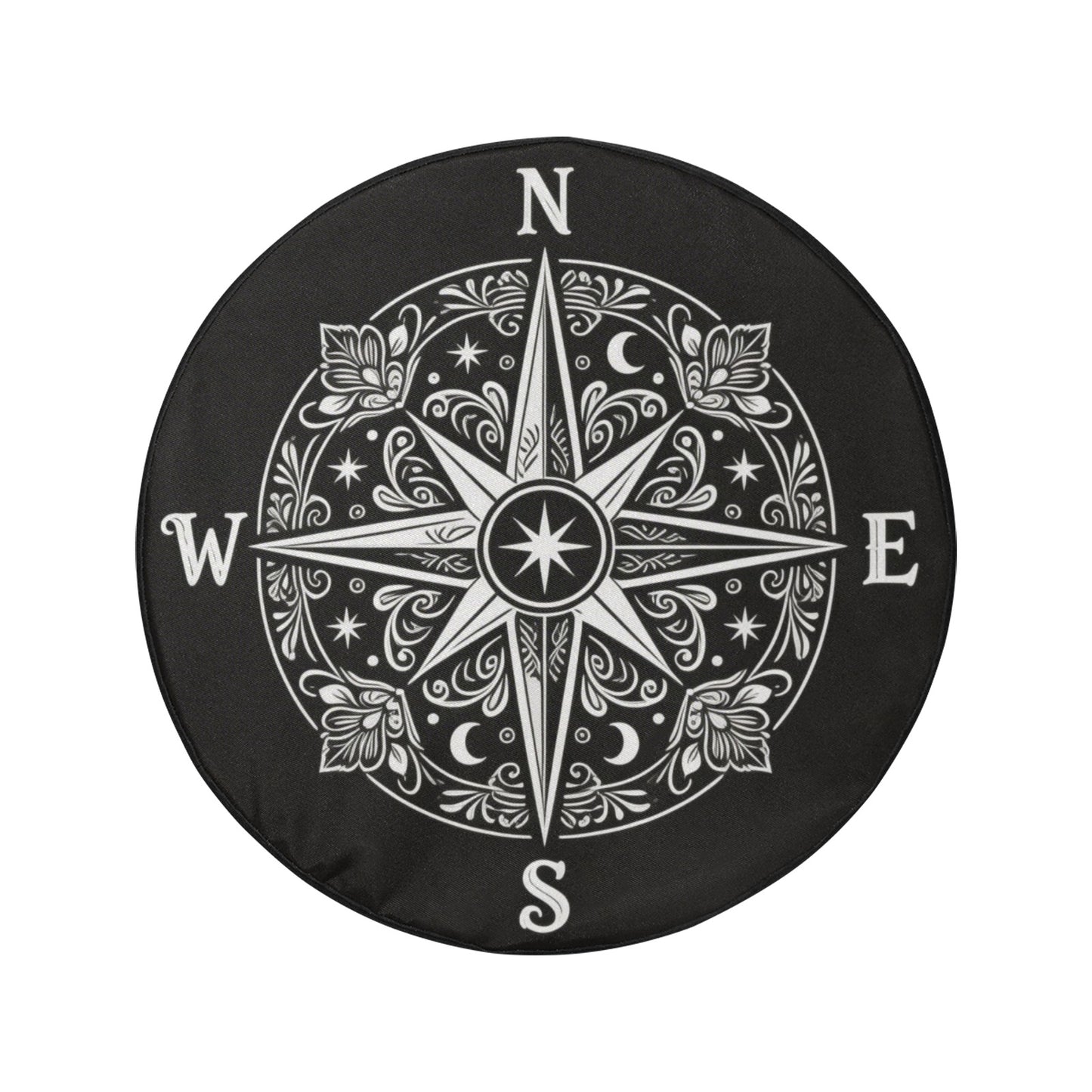 Boho Compass Rose Spare Tire Wheel Cover, Navigation Bohemian Black White Celestial Back Up Camera Hole Rear Back RV Car Camper Motorhome - Starcove Fashion