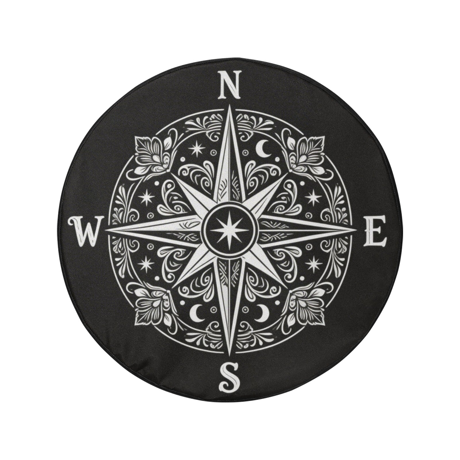 Boho Compass Rose Spare Tire Wheel Cover, Navigation Bohemian Black White Celestial Back Up Camera Hole Rear Back RV Car Camper Motorhome - Starcove Fashion