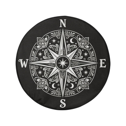 Boho Compass Rose Spare Tire Wheel Cover, Navigation Bohemian Black White Celestial Back Up Camera Hole Rear Back RV Car Camper Motorhome - Starcove Fashion