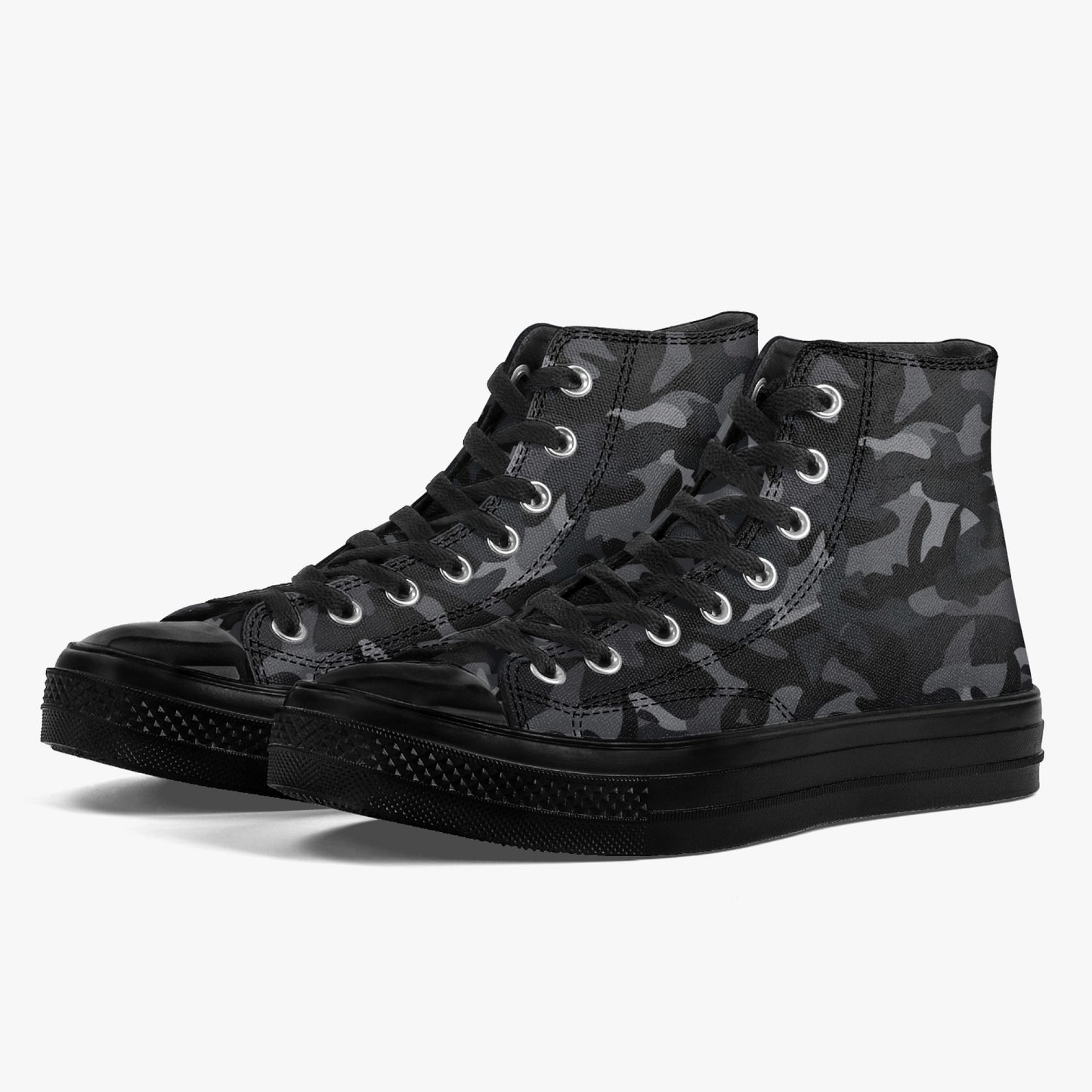 Black Camo High Top Shoes, Camouflage Grey Lace Up Sneakers Footwear Rave Canvas Streetwear Designer Men Women