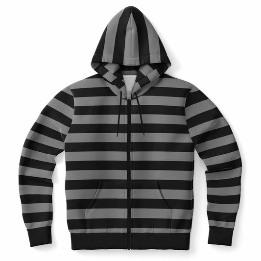 Black Grey Striped Zip Up Hoodie, Gray Stripes Full Zipper Pocket Men Women Unisex Adult Aesthetic Graphic Cotton Fleece Hooded Sweatshirt