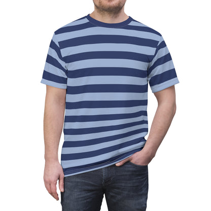 Dark and Light Blue Tshirt, Navy Striped Stripe Designer Graphic Lightweight Heavyweight Crewneck Men Women Tee Top Short Sleeve Shirt