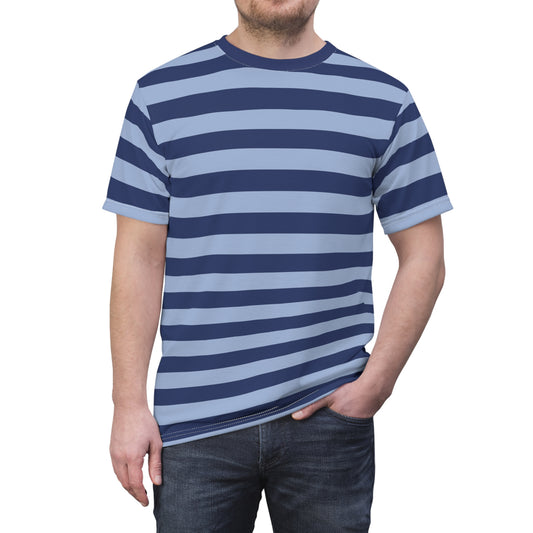 Dark and Light Blue Tshirt, Navy Striped Stripe Designer Graphic Lightweight Heavyweight Crewneck Men Women Tee Top Short Sleeve Shirt