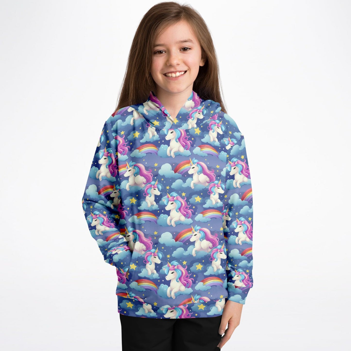 Unicorn Rainbow Kids Pullover Hoodie, Kawaii Girls Boy Toddler Youth Children Fleece Graphic Cozy Cotton Hooded Sweatshirt with Pockets