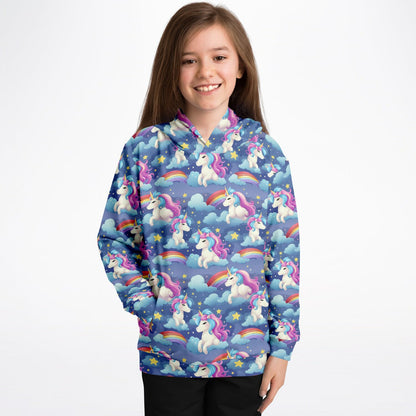 Unicorn Rainbow Kids Pullover Hoodie, Kawaii Girls Boy Toddler Youth Children Fleece Graphic Cozy Cotton Hooded Sweatshirt with Pockets