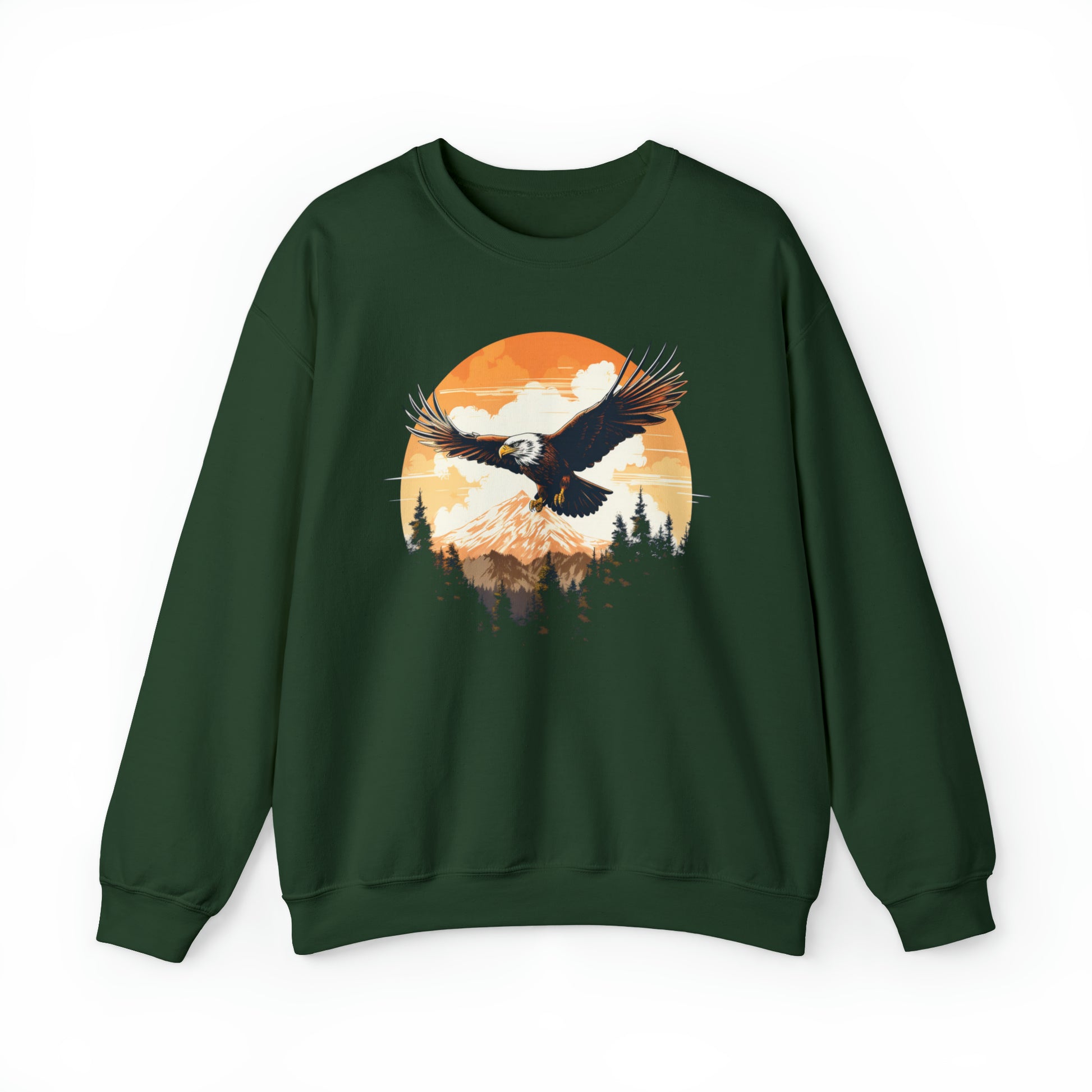 Flying Eagle Sweatshirt, Mountain Bird Trees Graphic Crewneck Fleece Cotton Sweater Jumper Pullover Men Women Adult Aesthetic Designer Top Starcove Fashion