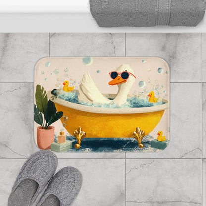 Silly Goose Bath Mat, Rubber Yellow Duck Coastal Sea Memory Foam Cute Shower Bathroom Decor Non Slip Large Small Washable Quick Dry Rug