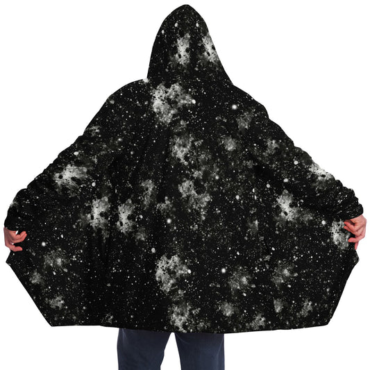 Black Galaxy Hooded Cloak, Space Universe Dark Matter Men Women Winter Warm Mink Blanket Festival Rave Wearable Cape Pockets Starcove Fashion