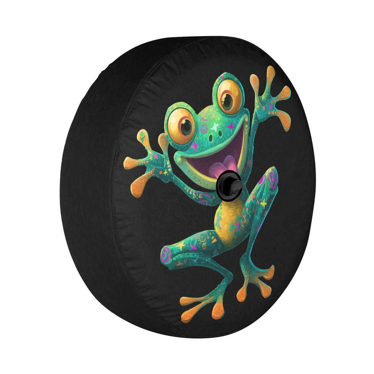 Funny Frog Spare Tire Cover, Goofy Green Retro Black Wheel Auto Back Up Camera Hole Rear Unique Design Funny Spare RV Trailer Camper