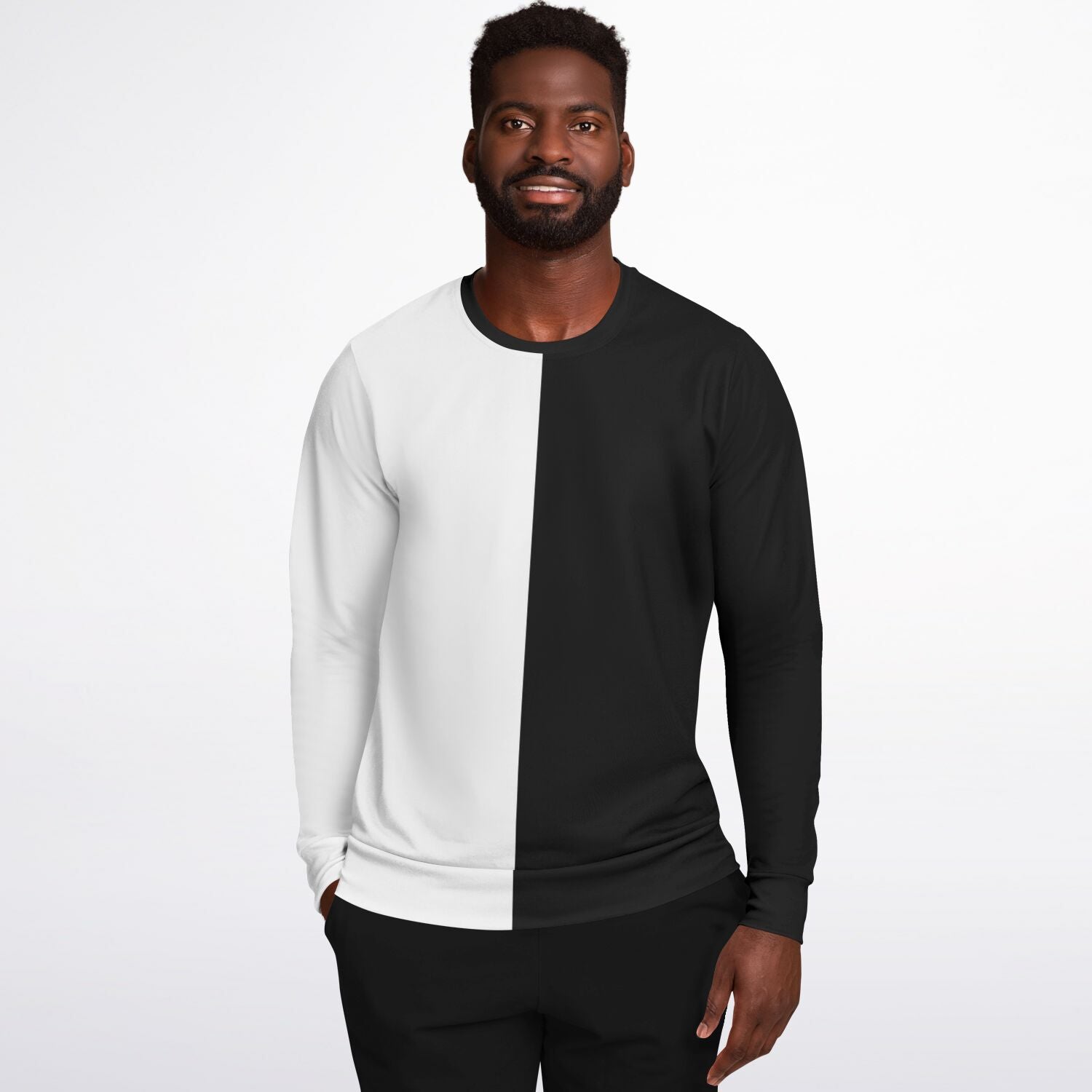 Half Black Half White Sweatshirt, Two Tone Color Block Crewneck
