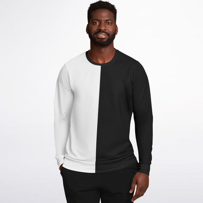 Half Black Half White Sweatshirt, Two Tone Color Block Crewneck Fleece Cotton Sweater Jumper Pullover Men Women Adult Aesthetic Designer Top