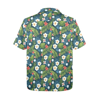 Golf Men Hawaiian shirt, Ball Floral Flowers Beach Green Leaves Vintage Aloha Hawaii Retro Tropical Plus Size Pocket Guys Button Down