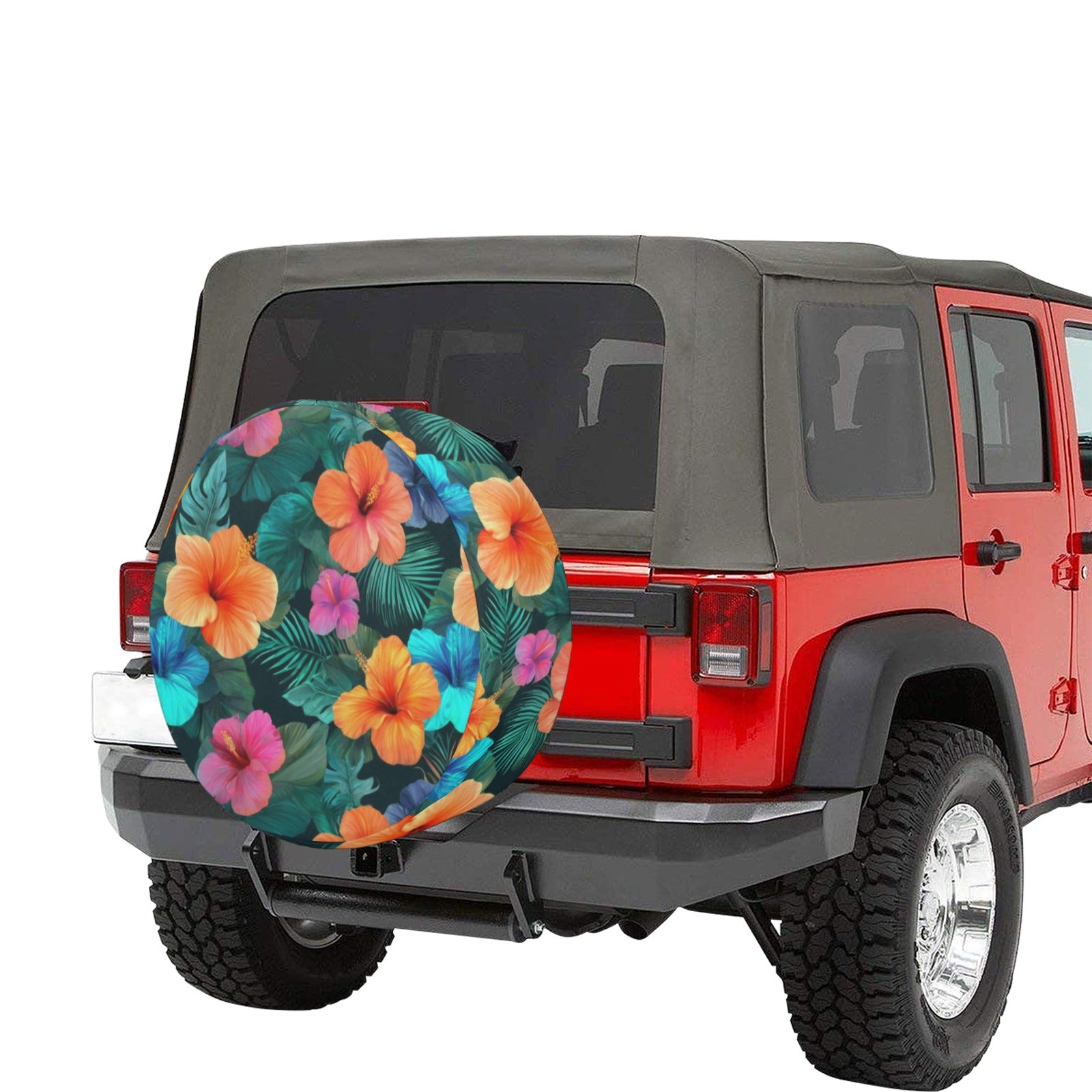 Hibiscus Spare Tire Cover, Hawaiian Tropical Floral Flowers Colorful Wheel Accessories Unique Design Backup Camera Hole Trailer Back Women - Starcove Fashion