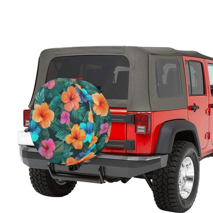 Hibiscus Spare Tire Cover, Hawaiian Tropical Floral Flowers Colorful Wheel Accessories Unique Design Backup Camera Hole Trailer Back Women - Starcove Fashion
