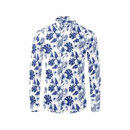 floral dress shirts for men Blue White Hibiscus Long Sleeve Men Button Up Shirt, Navy Floral Flowe – Starcove Fashion